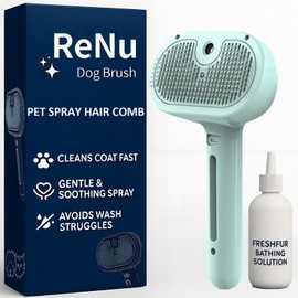 ReNu Dog Brush ReNu Dog Brush, Fresh Fur Shower Brush, 3-in-1 Self-Cleaning Steamy Pet Brush for Dogs & Cats C Grooming Tool for Long & Short Hair, Removes Loose Hair and Reduces Shedding (Green)