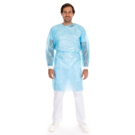 FRANZ MENSCH Hygonorm Eco Gowns with Velcro Fastening, PP, PE Partially Laminated, Blue, L, L: 115 cm, Circumference: 140 cm, Disposable Gown Made of Polypropylene (Pack of 100)