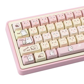 COOMICKEY Pink Keycaps 140 Keys Dye Sub Keycaps Mao Profile Cute Cat Keycaps Custom Keyboard Key caps Set Fit for 61/64/87/104/108 Cherry Mx Switches ANSI Layout Alice Keyboard Mechanical Keyboards