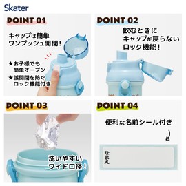 Skater PSB5SANAG-A Joyful Water Bottle, 16.9 fl oz (480 ml), For Kids, Antibacterial, Plastic, Child-Friendly, Lightweight, Made in Japan