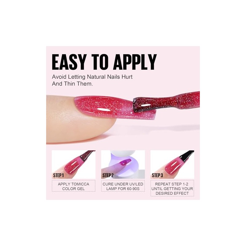 TOMICCA UV Nagellack Glitzer Rosa Set, 4 Farben Transparenter Rosa