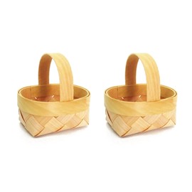 2pcs Mini Woven Baskets with Handles Woven Flower Baskets Small Rustic Wedding Flower Girl Basket Mini Candy Gift Basket for Wedding Ceremony (6.00x5.00x7.00cm)