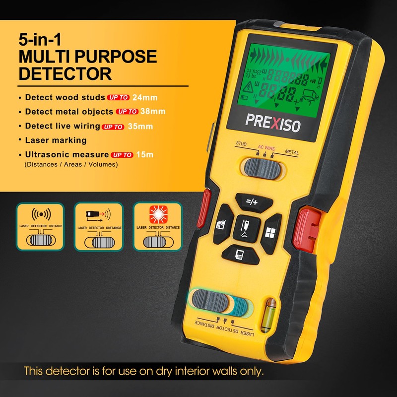 PREXISO 5-in-1 Stud Finder with Laser Level, Electronic Stud Sensor