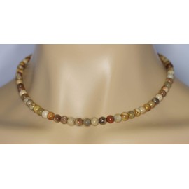 Petrified Wood Jewellery (Necklace) Gemstone Necklace Petrified Wood Balls Size Approx. 6 mm Clasp 925 Sterling Silver Model Number 5100, Gemstone, Petrified wood