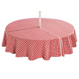 LAMINET Zippered Deluxe Drop Patio Tablecloth - 70" Round - Checkered - Red Pattern - EASY to USE without HAVING to TAKE OUT YOUR UMBRELLA!!!