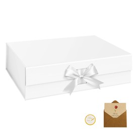 WARMGBOXCO Gift Boxes 10.4x7.5x3.1Inch,1 Pcs White Gift Boxes with Lids for presents,Collapsible Boxes for Wrapping Gifts,Gift Box Suitable for Mother'S Day,Bridesmaid Gift,Graduation,Birthday,Etc.