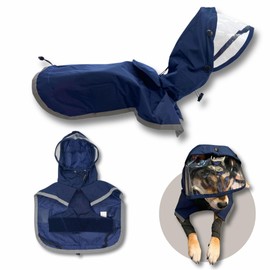 Pawcratean Dog Raincoat, Water Resistant, Adjustable, Cool Design (Dark Blue, Large)