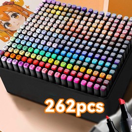 24/60/120/168 Color Alcohol Markers, Dual Tip Art Markers. Drawing pens for adult artists for drawing, sketching, coloring, highlighting, illustration, animation design and art sketching, student gift - Color: 262pcs