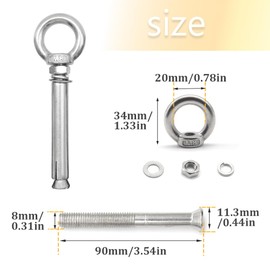 Hocansen 5Pcs Concrete Eye Bolt M8x90mm Expansion Eyebolt Eye Nut Screw with Ring Expansion Screw Anchor Lifting Ring Stainless Wall Closed Hook Anchors for Engineering (PZ/M8*90)