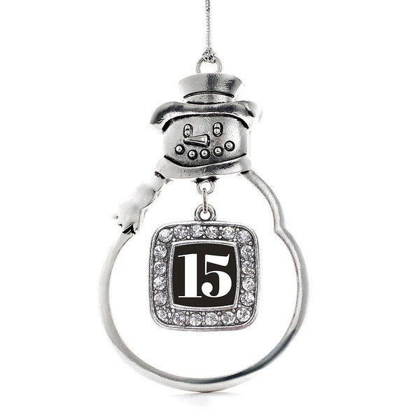 Inspired Silver - Sport Number 15 Charm Ornament - Silver Square Charm Snowman Ornament with Cubic Zirconia Jewelry