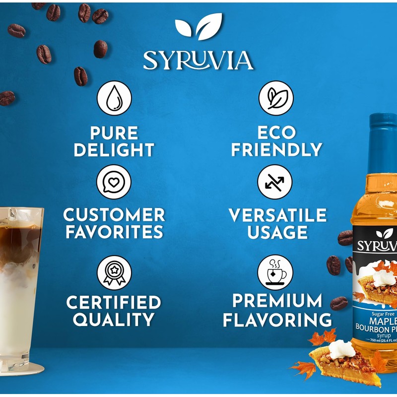 Syruvia Sugar Free Coffee Syrup, Maple Bourbon Pecan Flavored Syrup