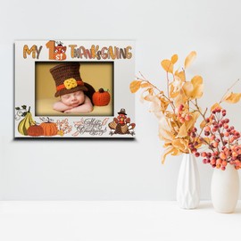 BELLA BUSTA-My First Thanksgiving PIcture Frame-Baby's 1st Happy Thanksgiving Keepsake-UV Print cute turkey and pumpkin (5x7 Horizontal)