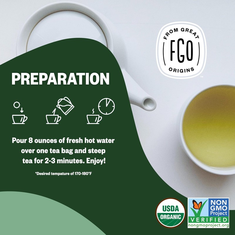 FGO Organic Green Tea, 100 Count Eco-Conscious Tea Bags, Caffeinated,