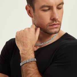 Mens Cuban Link Chain Men Iced Out Miami Cuban Chain Choker Necklace Diamond Chain for Men Women Hip Hop Jewelry Gift (Silver-10mm-18inch)