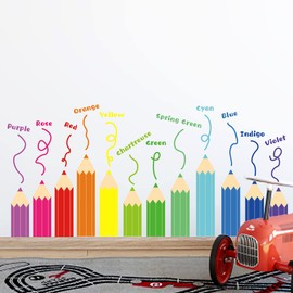 iMagitek Colored Pencils Wall Decal, Colors Names School Wall Decoration, Primary Colors Learning Skills Decor, Educational Corner Decor Stickers for Nursery Daycare Playroom Classroom Kidsroom