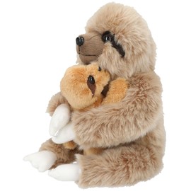 Depesche TOPModel 12801 Plush Sloth Mum and Baby with Soft Fur in Brown and Velcro on the Hands of the Large Cuddly Toy