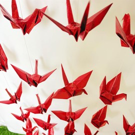YMASELA - Guirnalda grande de papel de origami rojo para colgar (1,4 m x 3 cuerdas) Twinkle prehecha a mano para pájaros de origami para bodas, despedidas de soltera, baby shower, suministros para