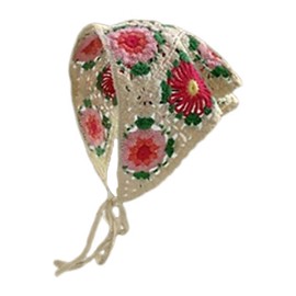 perfeclan Frauen häkeln Bandana Vintage niedliche Dekoration Styling Krawatte geknotete Stirnband, Rosa Blüten