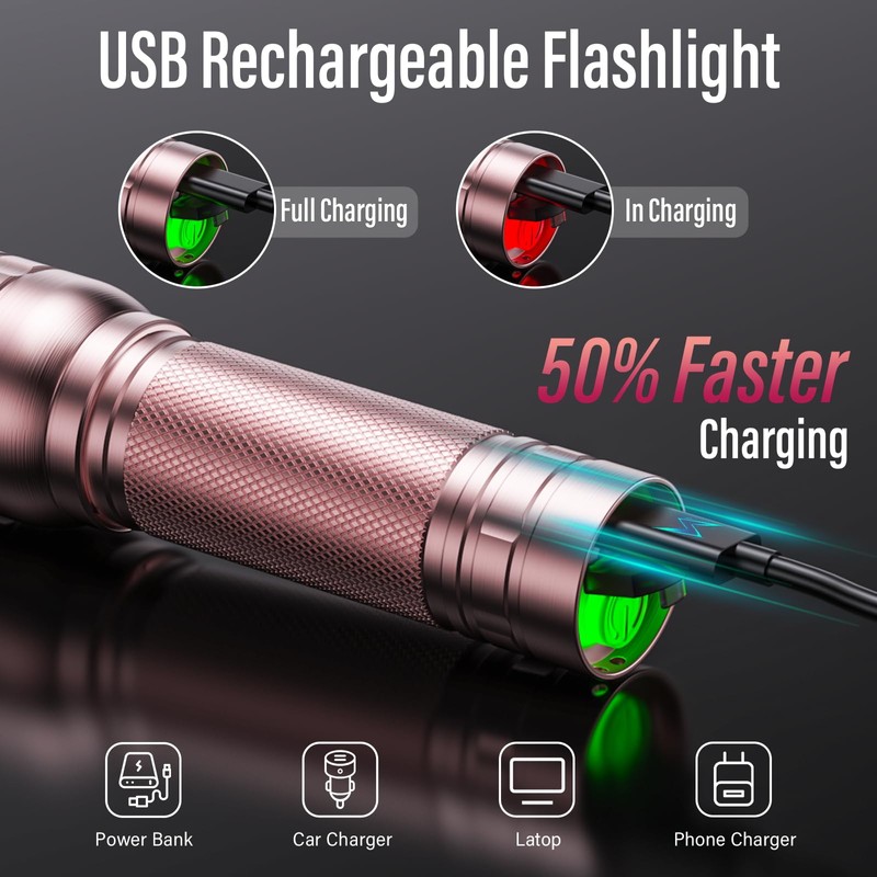 Rechargeable Flashlights High Lumens, G1000 Super Bright Flash Light Pink,