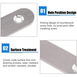 TERF® 10 Pcs Stainless Steel 60mm X 15mm Flat Mending Corner Brace Straight Plates Joining Connector Repair Plates Shelf Bracket with Fixing Screws for Use Wood, Furniture and Many Industrial Project