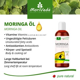 MoriVeda® - Moringa Öl Basic 100ml von MoriVeda, gepresst aus Oleifera Samen und Schoten, für Hautpflege, Haarpflege, Wundpflege, Anti-Aging Behenöl (1x100ml)