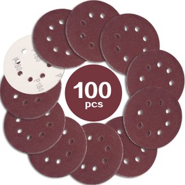 STEBRUAM 100PCS 125mm Sanding Discs 180 Grit, 5 Inch 8 Hole Hook and Loop Sanding Pads for Random Orbital Sander