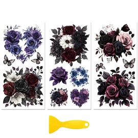 Peacoblue Rub on Transfer Decal Sticker for Furniture Craft Decor 6"x12" Gothic Style Flowers, 3Pcs Waterproof UV DTF Transfer for Drawer Dresser Glass Porcelain Wood Plastic Window