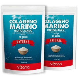VIZANA NUTRITION | Colágeno Hidrolizado Marino (Bacalao Salvaje Aguas Profundas) Tipos I y III en Polvo 300g por pack (Pack-2 Bolsas de 150g c/u) con Ácido Hialurónico, Biotina y Vitamina C, sin Azucar.