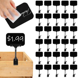 Paquete de 30 mini letreros de pizarra con clip, soporte de letrero con clip para exhibición, letreros de precio giratorios de doble cabeza para vendedores, clips de plástico negro para estantes de