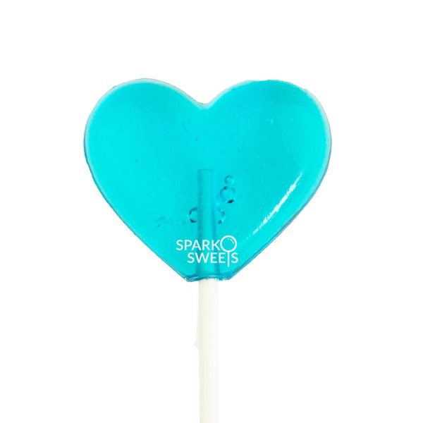 Baby Blue Heart Lollipops, Blue Raspberry Flavor, 2" Diameter Lollipop, Handcrafted Fresh in USA, 24 Pieces