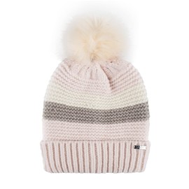 Jessica Simpson Women's Striped Beanie with Fur Pom, Pink, One Size