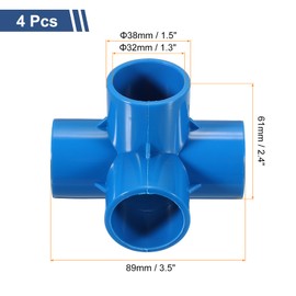 sourcing map 4 Pcs PVC Fitting, 4 Way PVC Fitting 1 1/4" 1.3" PVC Connectors PVC Elbow PVC Pipe Fittings PVC Coupling PVC Furniture Corner Connector for DIY Garden Support Structure, Blue