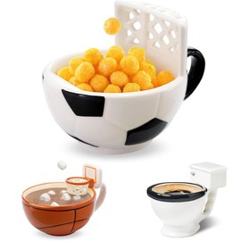 Tazas para Café Cerámica de Colores Diseño, Taza De Céramica para Café en Forma de Inodoro Sanitario WC, Baloncesto y Fútbol(400ml, Fútbol)