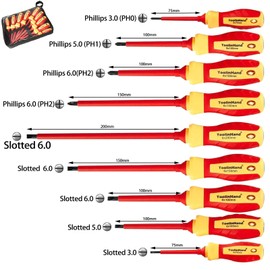 ToolinHand 9 PCS 1000V Insulated Electrical Screwdriver Set, 4 Phillips and 5 Slotted Screwdrivers, with Voltage Tester, CR-V Magnetic Tips, Professional Electrician Electrical Screwdriver Tool Set