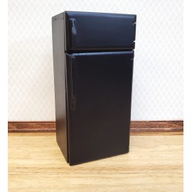 Handley House Dollhouse Fridge Modern Refrigerator Freezer Black 2 Door 1:12 Scale Miniature