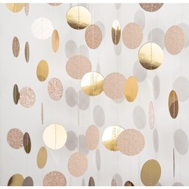 Champagne Circle Dots Garlands Decorations, 52 Feet, Glitter Circle Garland Hanging Banner for Christmas Party, Anniversaries, Wedding, Birthday Parties, Graduations Parties, Baby Shower(Champagne)