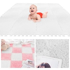 12Pcs Foam Play Mat 30x30x1cm Puzzle Play Mats Floor for Kids Soft Plush Interlocking Foam Mat Set with Edges for Floor Protection Yoga Fitness Workout Mats kids Play Mats (white-a)