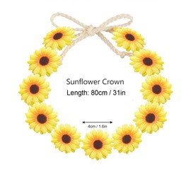 Women's Bohemian Sunflower Headband 60s Hippie Band Daisy Hairband Floral Headpiece (Blue, Pack of 1)