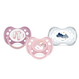 DODIE Essentiel Anatomischer Schnuller, 3 Stück, Tag/Nacht + 6 Monate, Rosa