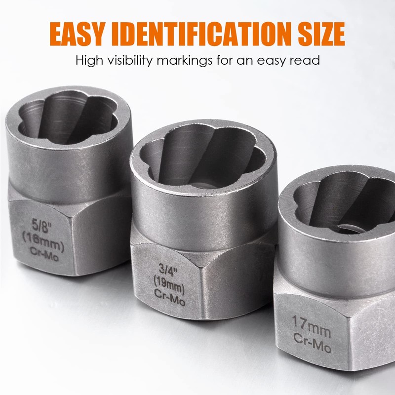 THINKWORK Bolt Extractor Kit, 13+1 Pieces Nut Extractor Socket Set,