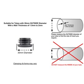 30mm Plastic End Caps, Black Round Tube Inserts, Pack of 4 (See Second Image for Ordering Guide) - Made in Germany