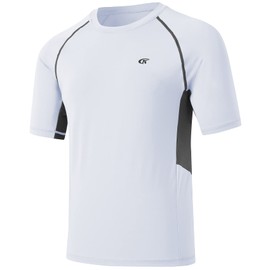 Huayuzh Men's UV Shirt Rash Guard T-Shirt Swimming Shirt Quick-Drying Lightweight Breathable Surfing Fishing Hiking Top, 7 white