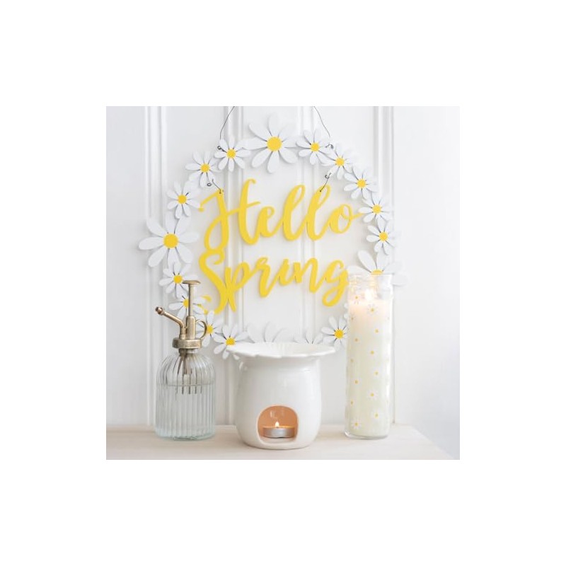 Hello Spring Hanging Daisy Wreath Decoration - Perfect for Welcoming