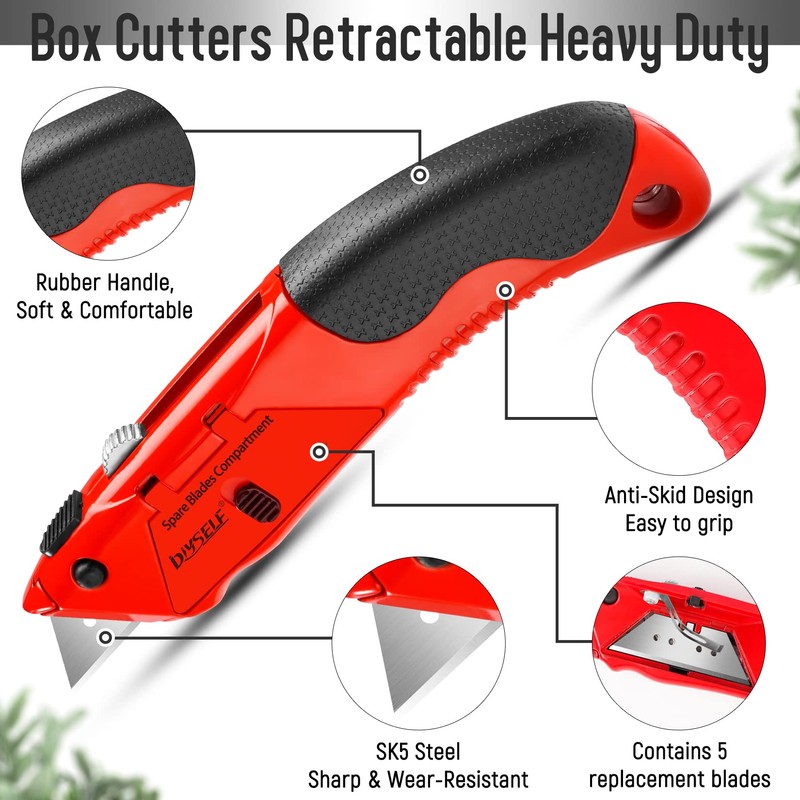 DIYSELF Knife Box Cutter Retractable, Heavy Duty Razor Knife with