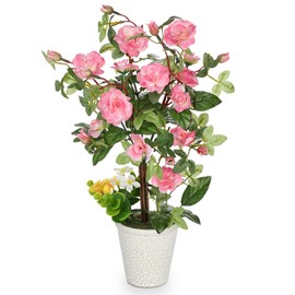 Hollyone Artificial Plants & Flowers in Vase Pink Roses Faux Flower Plant Arrangement with Pot Fake Rose Flowers Home Decor Office Bathroom Shelf Desk Table Decoration
