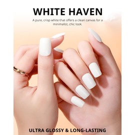 AIRSEE Semi Cured Gel Nail Strips Kit(White Haven)-Works with Any UV Nail Lamps Light, Salon-Quality,Long Lasting, Easy to Apply & Remove - Includes 20Pcs 2 Prep Pads, Nail File & Wooden Stick