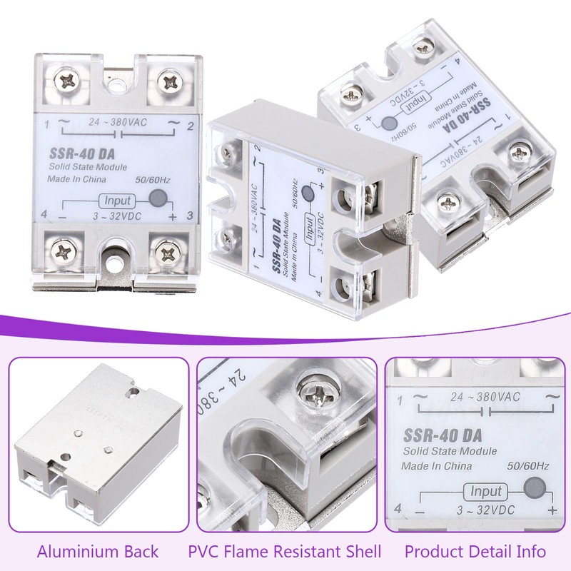 DMiotech SSR-40DA 3-32V DC Input to 24-380V AC Output Single