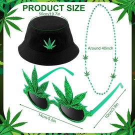 Shihanee 3 Pcs 420 Party Accessories Include Glittered Weed Glasses Weed Pot Green Bucket Hat Pot Leaf Bead Necklaces 420 Decoration for Women Men