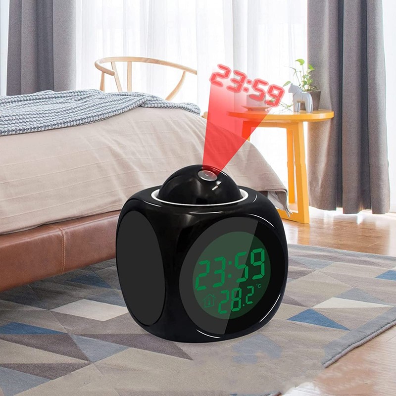 Projector Alarm Clock, Snooze Function, Voice Time Reporting and Music