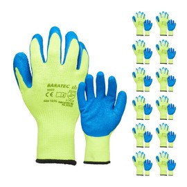 Baratec 12 x Thermal Insulated Heavy Duty Latex Coated Gripper Safety Work Gloves, Men's Women's Working Grip, For Cold Storage, Handling, Agriculture, Building & Construction, M, Blue and Yellow